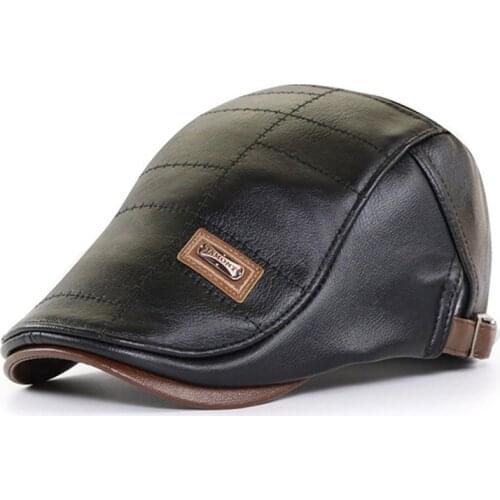PU Leather Newsboy Cap Winter Berets Male Warm Visors Cap Fashion Letter Snapback Caps For Men Adjustable Flat Cap Boina Hats