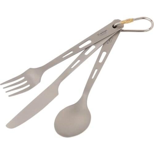 Tiartisan 3pcs Titanium Cutlery Set Ultra Lightweight Knife Fork Spoon for Home Use Travel Camping Picnic Cutlery Set Ta8106