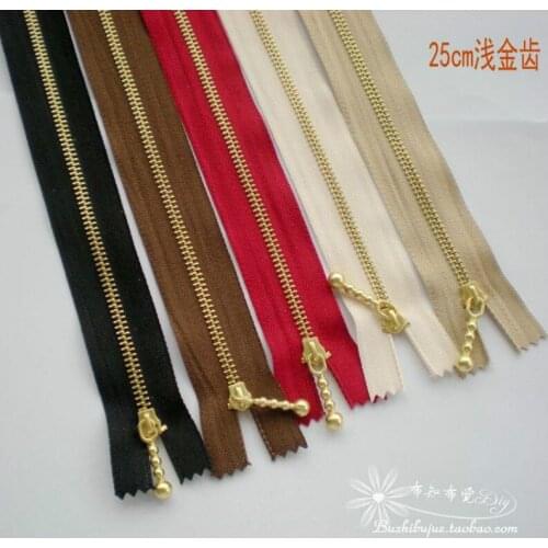 20 Pcs/lot 25cm Cheap Vintage Metal Zipper for Sewing Art DIY Gold Bronze Close End Off White Black Red Handbag Accessories