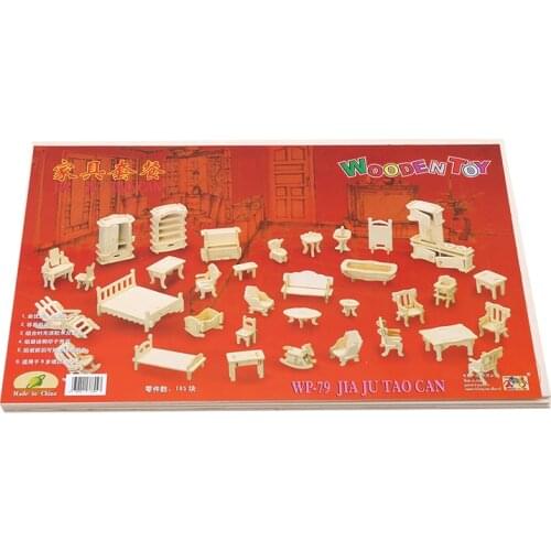 New Hot Mini Wooden Puzzle DIY Building Model Toys For Children Gift 34 Pcs/Set Miniature 1:12 Dollhouse Furniture For Dolls