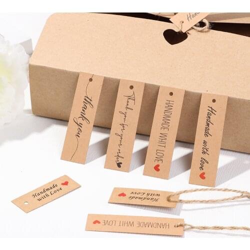 50/100Pcs Kraft Paper Thank You Hang Tags Handmade With Love Merci Labels Enclose with Strings DIY Packing Gift Party Supplies