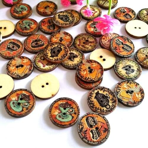 50pcs/lot mixed painted Wooden decorative Buttons 15mm/20mm Scrapbooking Craft Sewing Supplies Scrapbooking Accessories