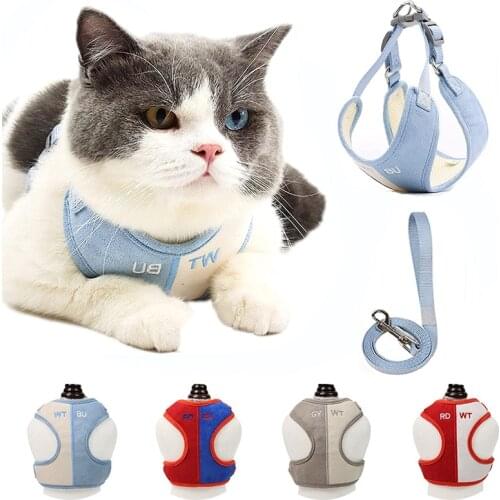 Adjustable Cat Harness Leash Set Breathable Harness Cat Leash Cute Pet Chest Vest Soft Comfortable Harness for Small Cats Dogs