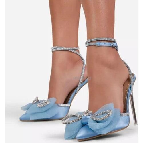 Luxury Glitter Rhinestone Women Pumps Crystal Bowknot Satin Summer Lady Sandal Clear Stiletto High heels Wedding Party Prom Shoe