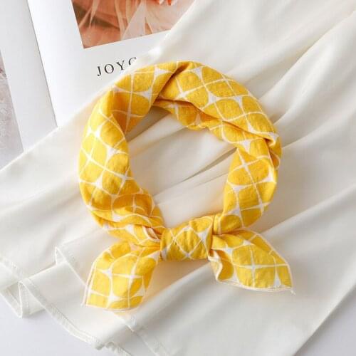 55*55cm Cute Women Scarf Grid Flowers Prints Cotton Girls Kids Small Square Scarves Spring Summer Decoration 2021 New