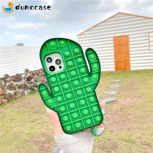 3D Cactus Model Relive Stress For IPhone 11 Case 12 Pro Max Mini X XR XS MAX 6s 7 8 Plus Push Bubble Silicone Phone Cover