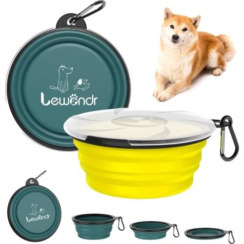 450ml Collapsible Dog Bowl,2 packs Silicone Food & Water Travel Bowl Portable with Lids Expandable Pet Feeding Watering Cup Dish