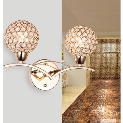 2018 new Modern k9 Crystal Wall Lamp two lampshade Silver Golden Wall Sconce Match E14 bulb 110V 220V Bedroom Aisle Stair Light