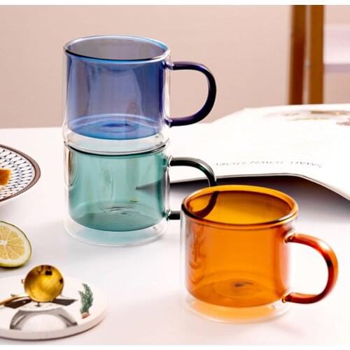 Double Walled Glass Coffee Mug with Handle Heat Resistant Insulated for Hot Cold Drink Latte Cappuccino Tea Beer Glass