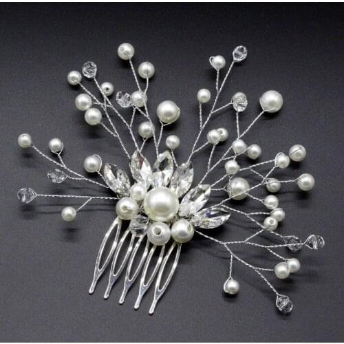 Wedding hair accessories for bride Gold Metal Haircomb headpieces Comb clip Rhinestone Pearl Tiara crown Women Jewelry