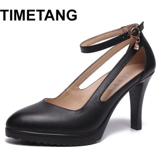 TIMETANGSize 32-43 2020 autumn women high heels shoes fashion thin heels pointed toe crystal pumps white black red wedding shoes