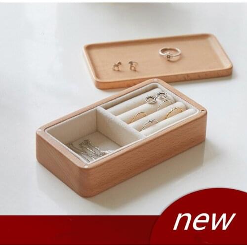 Japan Style Wooden Jewelry Box Small Portable Ring Earrings Flannel Wooden Storage Box Exquisite Box with Cover