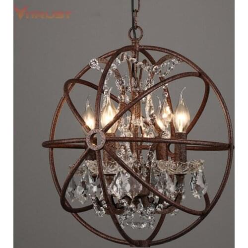Vintage Loft Chandelier lights Modern Crystal Pendant Hanging Lights for Home Hotel Restaurant Decoration E14 Rust Iron lamps