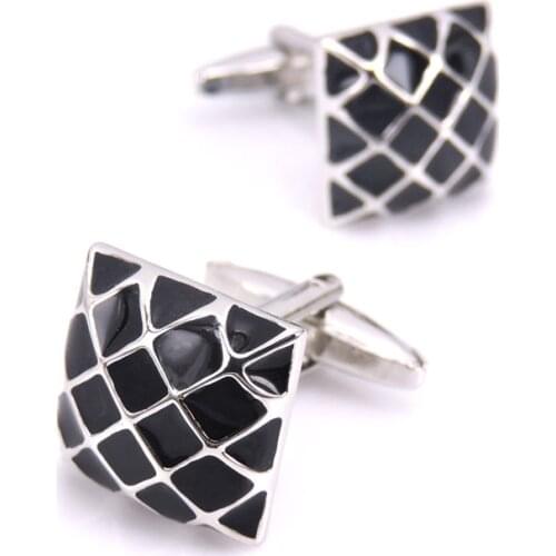 WN French mens shirt Cufflinks High quality Black Enamel silvery Mesh Cufflinks