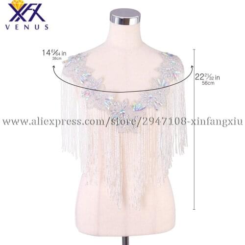XFX VENUS Hot sale silver wedding embroidered multicolour rhinestone tassels style V-neck with fashion beaded applique 5pcs