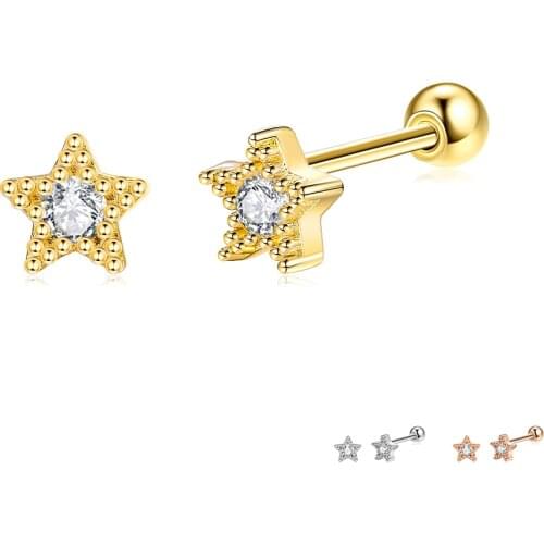 ZEMIOR Pentacle Stud Earring For Women S925 Sterling Silver Simple Trendy Style Earrings 3 Color Choose Egagement Party Jewelry