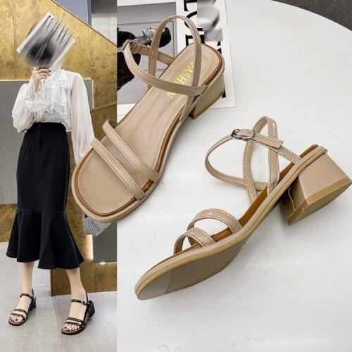 Womens Strappy High Heels, Ankle Strap Mid-heel Sandals, Korean Style Casual Open Toe Shoes