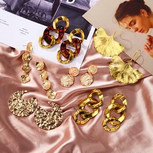 2020 Vintage Earrings Large for Women Statement Earrings Geometric Gold Metal Pendant Earrings Trendy Korean Fashion Jewelry