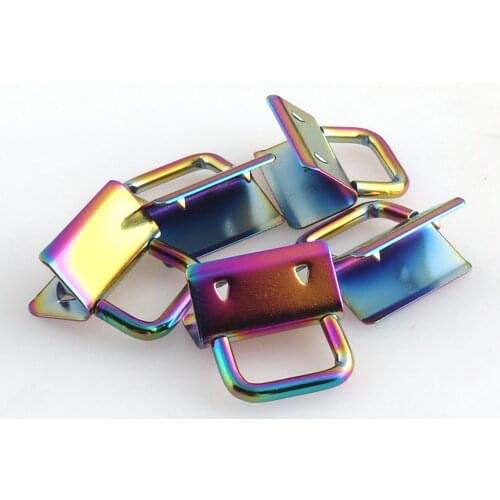 1"inch Metal rainbow Key Fob Hardware with Key Rings wrist lanyard, key chain hardware for fabric faux leather leather Ribbon