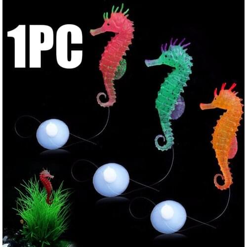 1pc Artificial Aquarium Seahorse Ornament Small Silicone Sea Horse Glow in The Dark Fish Tank Decor