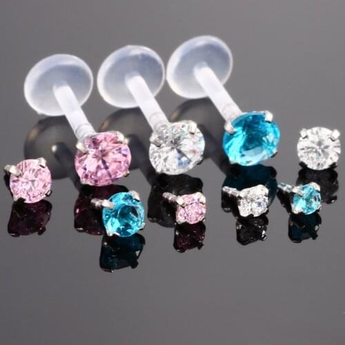 1PC Steel&PTFE Round Zircon Labret Lip Bar Ring Piercing Clear,Pink,Aqua Ear Cartilage Tragus Sexy Girls Fashion Jewelry 16g
