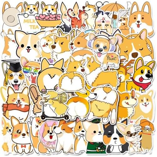 10/30/50PCS Cartoon Corgi Stickers Luggage Suitcase Bike Scooter Waterproof Car Phone Decoration Waterproof Sticker Wholesale