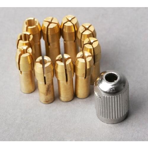 10Pcs 0.5mm-3.2mm Rotary Tool Pin Vise Brass Collets Mini Drill Chucks 4.8mm Shank & 1Pc M8*0.75 Electric Mill Shaft Screw Cap