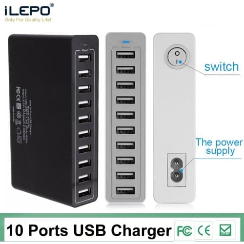 10 USB Charger Quick Charge Station Dock Intelligent USB Desktop Charger Fast Charging Multi-Port USB Mobile Device Charger