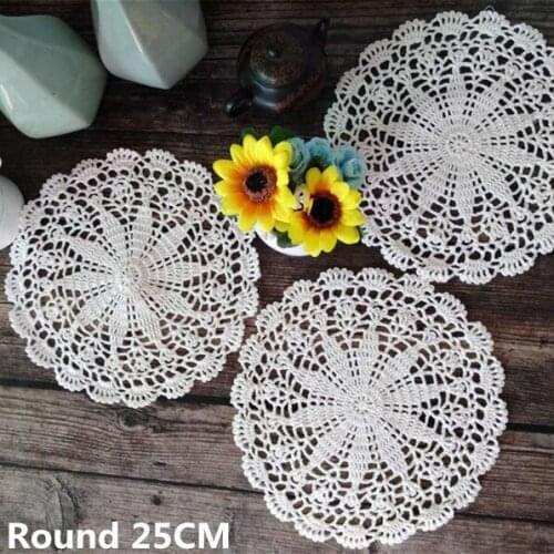 25CM Round Retro Cotton Table Dining Mat Kitchen Handmade Crochet Flowers Floral Pattern Placemat Cloth Glass Coaster Drink Pad