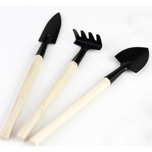 3pcs Mini Garden Plant Tool Set With Wooden Handle Gardening Shovel Rake Tools Kits RERI889