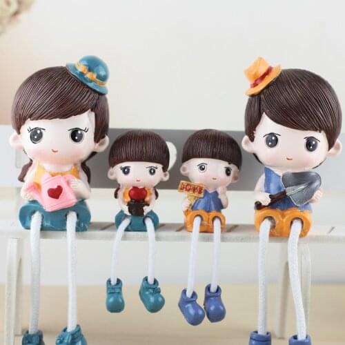 4pcs/set Warm family of four resin ornaments creative hanging feet hanging legs doll resin handicraft decoration accessories
