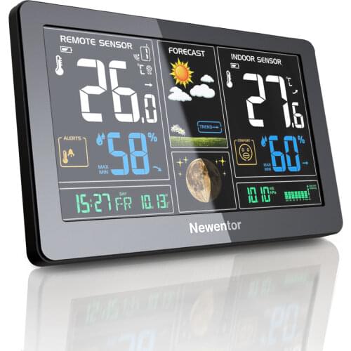 Newentor Weather Station Wireless Indoor Outdoor Thermometer Color Display Digital Weather Thermometer with Auto Clock Forecast