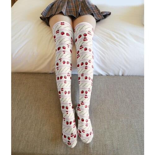 Cute Sexy Strawberry Lady Over The Knee Stockings Black Pink Summer Girl Thin Cosplay Japanese High Tube Thigh Silk Stockings