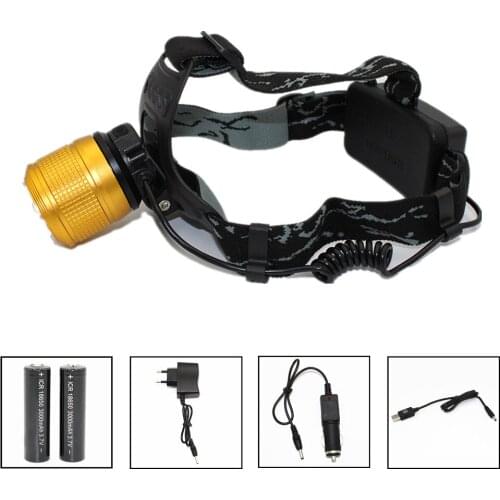 1000 Lumens XML-T6 LED Headlamp Fishing Zoom Adjust Focus Light Head Lamp Light Headlight 18650 Battery + Car USB AC Charger