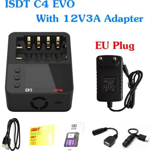 ISDT C4 EVO Smart Battery Charger with Type-C QC3.0 Output for AA AAA Li-ion Battery with IPS Display Screen and Fire Prevention