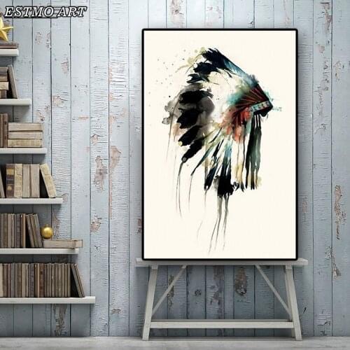 Oil Painting on Canvas Posters Native Pretty Feather Headdress and Prints Scandinavian Wall Art Picture for Living Room