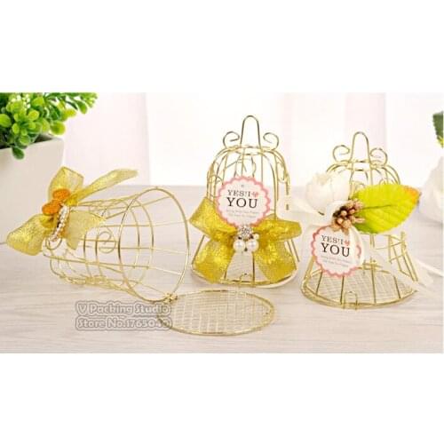 Golden Tin Bird Cage Bell candy box Christmas Golden wedding Halloween Gifts supplies,Hollowing out candy box