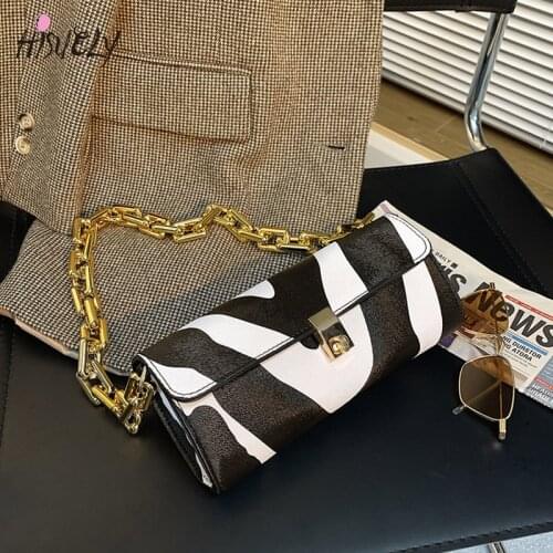 Leopard Pattern Thick Chain PU Leather Shoulder Bags for Women 2021 Handbags and Purses Womens Fashion Luxury Hand Bag Bolsos