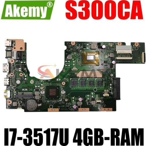 AKEMY S300CA Laptop Motherboard For ASUS VivoBook S300CA S300C Original Mainboard 4GB-RAM I7-3517U