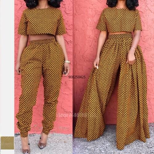 Fashion African Clothes 2021 News Dashiki Print Ankara Style Top Wide Leg Pants High Waist African Dresses for Women Robe Party