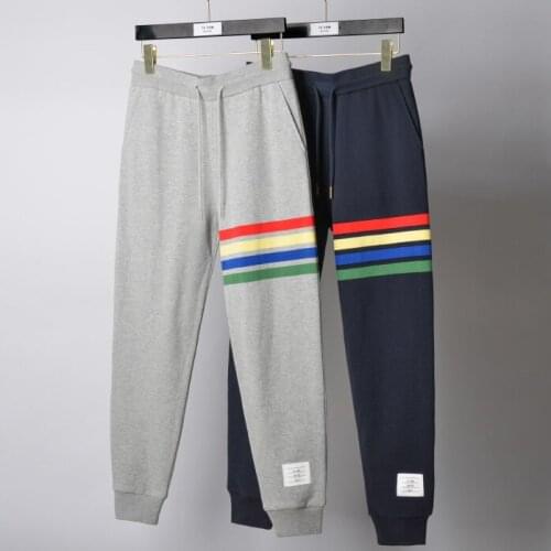 2021 Fashion TB THOM Brand Sweatpants Men Spring Autumn Pure Cotton Casual Sports Trousers Color Stripes Mens Jogger Track Pants