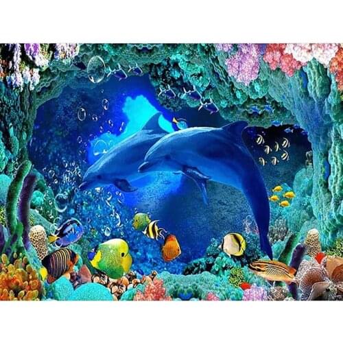 DIY Diamond Embroidery Dolphins Full Square Drill Painting Cross Stitch Kit Mosaic Home Decoration Pictures Factory Direct