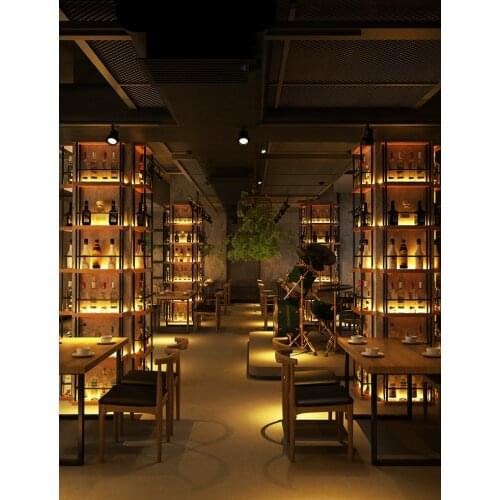 Stainless steel wine cabinet restaurant bar wall-mounted stainless steel wooden wine rack, wine rack storage rack USU 304