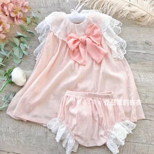 Baby girls clothes 2020 summer Baby clothes set pink tops + shorts lace cotton T-shirt & bloomers