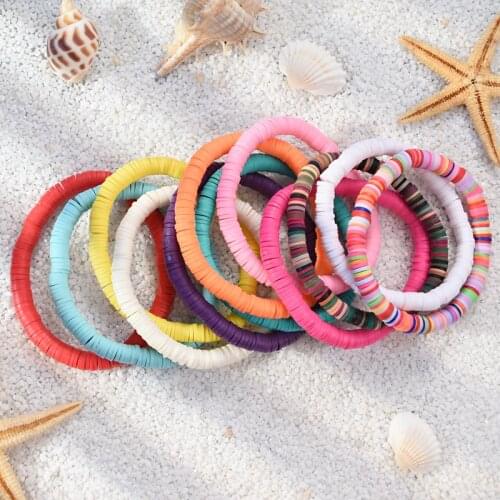 Recyclable Polymer Clay Disc Beads Waxed String Bracelets Women Mixed Color Popular Wristband Jewelry