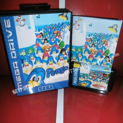 Sega MD game - Pengo with Box and Manual for 16 bit Sega MD game Cartridge Megadrive Genesis system