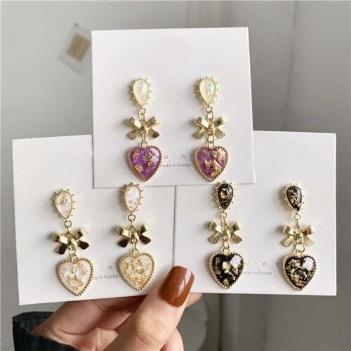 Bowknot Heart Resin Earrings Korean Classic Style Golden Peach Heart Stud Earrings For Woman Jewelry Valentines Day present