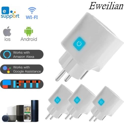 EWelink Smart Plug WiFi Socket EU 10A 90-250V Power Monitor Timing Function EWelink APP Control Work With Alexa Google Home