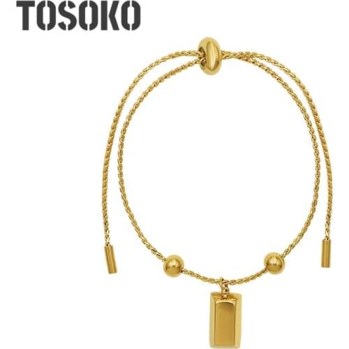 TOSOKO Stainless Steel Jewelry Pull Button Can Adjust The Size Of BRICs Steel Ball Bracelet Womens Fashion Bracelet BSE224