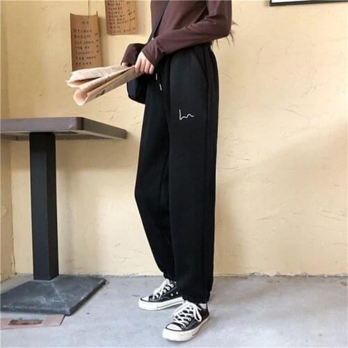 Street Style Letter Embroidery Joggers Trousers Women Sweatpants Casual Loose Elastic Waist Sports Pants Female Plus Size S-2XL